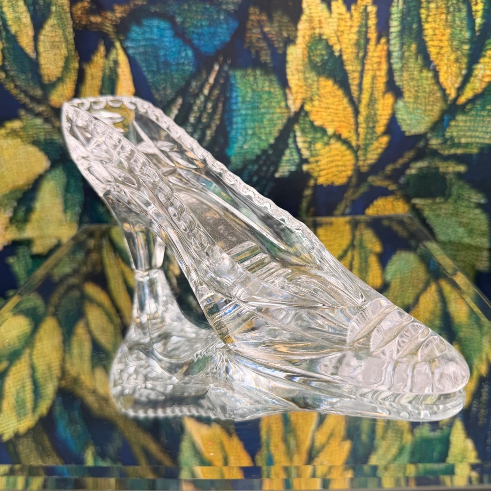 Vintage Clear Pressed Glass Slipper High Heel Shoe Figurine Decorative 8 Inch